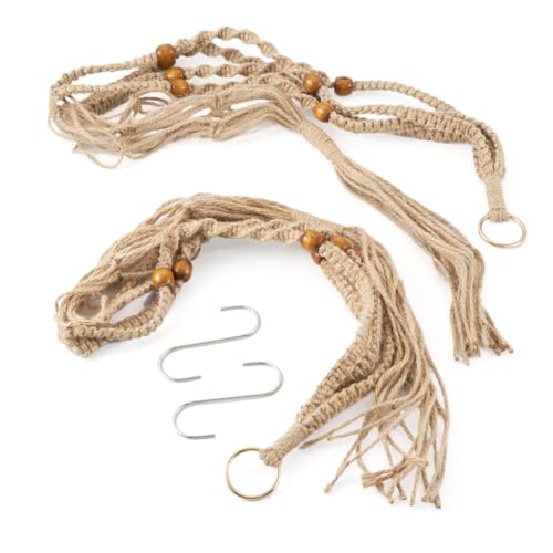 2Pcs Macrame Plant Hangers for Indoor Outdoor, Hanging Net Plant Basket with Wood Bead, Decorative Flower Pot Holders with 2Pcs S Hooks for Boho Home Decor, Random Color, 1100x20-33x20-33mm - color: Random Color