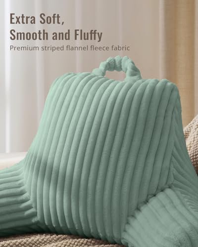 Blissful Diary Reading Pillow for Sitting in Bed, Flannel Back Pillow Bed Sitting Up for Adult & Children, Backrest Cushion for Sit Up in Couch or Floor, Dorm Essentials, Mint Green - color: Fuzzy Mint Green, size: Standard(18inch)