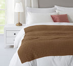 RUDONG M Light Brown Cotton Cable Knit Throw Blanket, Cozy Warm Knitted Couch Cover Blankets, 60 x 80 Inch - color: Light Brown, size: Twin(60" x 80")