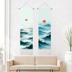 seewan 2 Pack Long Vertical Wall Tapestry, Boho Nature Landscape & Floral Aesthetic Wall Hanging for Bedroom Living Room Home Decor, Long Narrow Art Tapestry with Sunrise Mountain Botanical Designs, 13" × 51" (Blue Ridge Sunrise, 13"Wx51"H, Unframed) - co