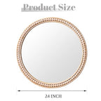 Gluck Plants Gold Round Mirror - 24" Rustic Beaded Farmhouse Decorative Accent Mirror for Bathroom, Living Room, Bedroom, Fireplace, Hallway