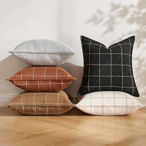 CARRIE HOME Gray Throw Pillows 20x20 Set of 2, Grey Farmhouse Checkered Pillow Cover 20 x 20, Grey and White Plaid Pillow Covers for Living Room (No Pillow Insert) - color: Gray & White Plaid Set of 2, size: 20" x 20" (Pack of 2)
