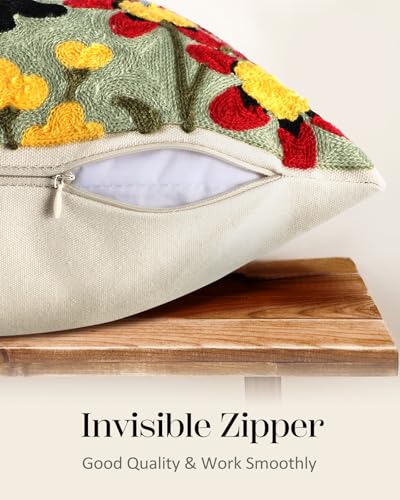 Embroidered Throw Pillow Cover - 18x18 Decorative Pillow Cover with Zipper Aesthetic Cute Design Boho Spring Summer Throw Pillowcase for Living Room Couch Sofa Bed, Flower Cats - color: Flower Cats, size: 18" x 18" (Pack of 1)