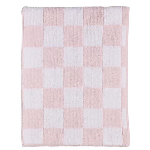 Living Textiles Pink Check Chenille Knitted Soft Baby Blanket - Reversible Premium Cozy Fabric for Best Comfort - for Infant,Toddler,Newborn,Nursery,Girl,Throw,Crib,Stroller - color: Pink Check