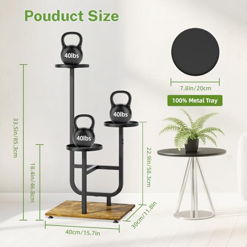 iDavosic.ly 3 Tier Plant Stand Indoor, Corner Tiered Multiple Flower Holder Shelf with Metal Trays, Orchid Display Wooden Rack for Patio Porch Living Room Balcony Outdoor, Modern Black & Rustic Brown - color: Modern Black, size: 3 Tiers