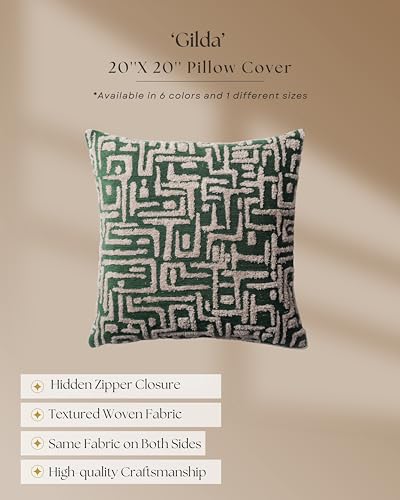 Woven Jacquard Throw Pillow Cover, Pack of 1 Geometric Pattern Textured Decorative Cushion Covers for Sofas, Couches, Fade Resistant Pillow for Sofa & Couch, Gilda, Green, 18x18 Inch - color: Green