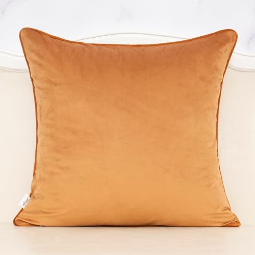 Alerfa Orange Floral Throw Pillow Cover 18 x 18 Inch Cut Velvet Sqaure Luxury Decorative Pillow Cover for Couch Living Room Bedroom - color: Orange, size: 18" x 18" (Pack of 1)