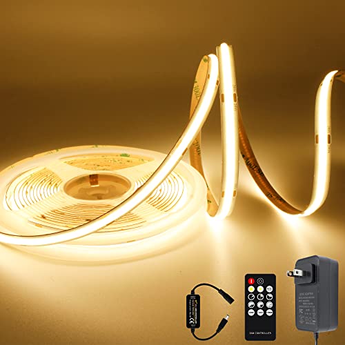 AXMOTUT COB LED Strip Light Warm White, High Bright LED Strips with 2400LEDs, RF Remote and UL Power Supply, 3000K Dimmable LED Lights for Bedroom, Kitchen, DIY Home Decoration - color: Warm White 3000K, size: 16.4FT