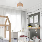 Rattan Light Chandeliers Boho Ceiling Light Fixtures Drum Flush Mount Ceiling Light Small Woven Chandelier for Kitchen Bedroom Hallway Nursery Light Fixture - color: Rattan Drum