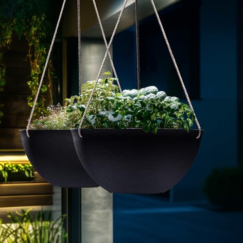 LA JOLIE MUSE Hanging Planters for Outdoor Plants, Large Hanging Planter with Drain Holes, Black Hanging Flower Pots (13.2 Inch, Set of 2) - color: Black