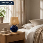Benton Ceramic Table Lamp with Fabric Shade – 13" Bedside Accent Lamp for Bedroom, Living Room & Nightstand (Navy) - color: Navy