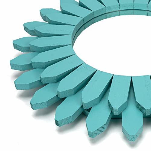 Honiway Beach Wall Decor Mirror 12 inch Wood Coastal Wall Decor Sunburst Boho Home Decor Room Decor for Bedroom Living Room Bathroom Cyan - color: Cyan, size: 12 inch (1 pack)