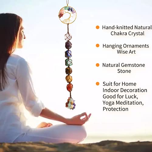 2 Pieces of 7 Chakras Healing Crystals and Tree of Life Wall Hanger Tumbled Gemstones Meditation Hanging Ornament Christmas Tree Memorial Hanging Pendant (Style 4) - color: A-style 22