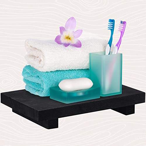 Nuogo Wood Riser Tray Soap, Stand Soap Tray for Kitchen Sink, Wood Pedestal for Kitchen Counter Sink Stand Decorative Rustic Bathroom Dishes Plant Bottles Candles Display(12 x 7 Inch,Black) - color: Black, size: 12 x 7 Inch