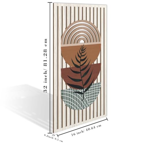 IARTTOP Large Boho Wood Wall Art 16x32 Inch Mid Century Modern Bohemian Wooden Wall Decor Brown Minimalist Geometric Plant Decor for Bedroom Living Room Dining room Set of 3 - color: Brown mid-modern century, size: 16 x 32 inches