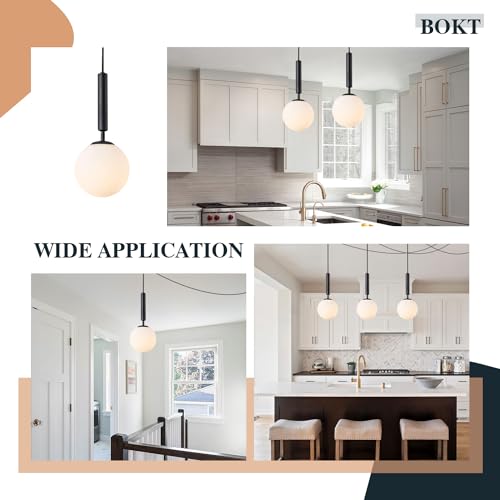 BOKT Glass Globe Pendant Light Plug in Vintage Black Mini Hanging Pendant Light Plug in Cord Single Modern Hanging Pendant Kitchen Dining Room Light Fixtures for Bedroom Entryway (Black-Plug in) - color: Black-Plug In