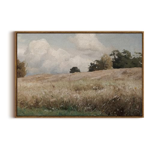 InSimSea Framed Canvas Wall Art Vintage Decor, Farmhouse Scenery Vast Field Grassland Paintings, Large Prints, Nature Landscape Hanging Wall Decoration for Living Room Bedroom Bathroom, 20"x30" - color: Corn Field, size: 30"L x 20"W
