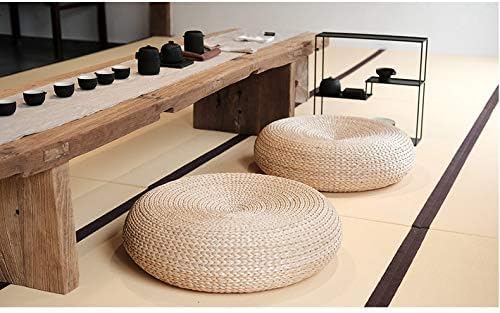 Straw Flat Seat Cushion, Handmade Floor Pouf Mat, Ottoman Footstool for Meditation, Zen, Yoga Practice or Buddha (19.7" Dia. x 6.7" H)