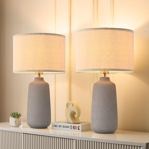 BrightWe Earth Brown Ceramic Table Lamp Set of 2 Tall 22in Lamps for Living Room End Table Bedroom Farmhouse Rustic Lamp Set Bedside Nightstand Lamps Set of Two Side Table Lamps, 22IN - color: Earth Brown, size: Large