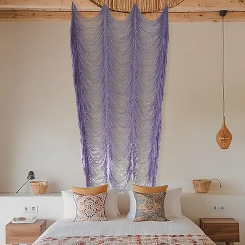 Flber Macrame Curtain Boho Doorway Curtain Handwoven Room Divider for Bedroom Window Closet Wedding Backdrop Arch 59" W x 75" H(1Panel) - color: Purple1