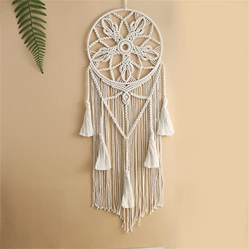 Dream Catcher Tapestry Boho Macrame Cotton Woven Handmade Bohemian Art with Tassel Craft Ornament for Bedroom Living Room Apartment Nursery 12x32 Inch - color: Beige