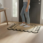 Braided Scalloped Jute Rug Natural with Black Trim, Handmade Farmhouse Boho Area Rug for Entryway, Kitchen, Hallway, Living Room, Bedroom, Rustic Woven Floor Rug - (Black- 2X3 ft) - size: 2' x 3' (Rectangular)