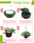 2 Sets Artificial Hanging Plants Flowers with Basket for Outdoors | 30 Bundles UV Resistant Fake Plants Spring Summer Decoration Faux Garden Patio Yard Front Porch Balcony Arrangement