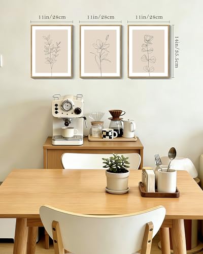 Drsoum Black Line Flower Wall Art Vintage Floral Minimalist Wall Hanging Decor Bohemain Botanical Prints Artwork for Office Dining Room Hallway 11x14in Natural Framed - color: Bohemain Flower, size: 11x14in, Natural Framed