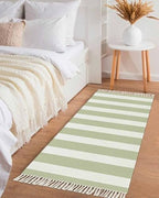 Sage Green Stripes Kitchen Runner Rug 2'x4', Washable Woven Cotton Area Rug with Tassels Bathroom Hallway Rug, Farmhouse White Simple Vertical Striped Entryway Bedroom Rug Non Slip Throw Rug Carpet - color: Sage Green, size: 2 x 4 ft