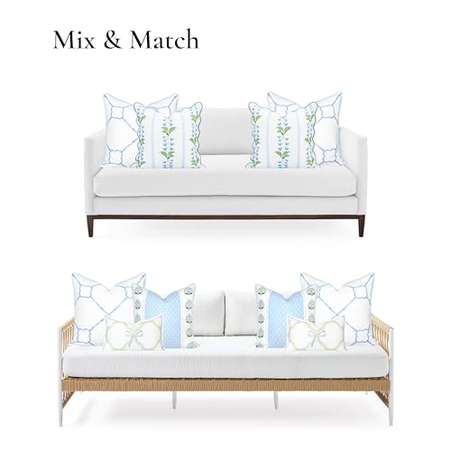 Hofdeco Premium Grandmillennial Coastal Hampton Patio Indoor Outdoor Throw Pillow Cover Only, 22"x22" Water Repellent for Backyard, Couch, Poolside, Azure Baby Blue Print Bamboo Trellis - color: Azure Baby Blue Bamboo Trellis 22"x22"