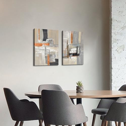 ArtSquare Modern Abstract Canvas Wall Art: 2 Pieces Hand Painted Textured Painting Colorful Minimalist Artwork for Bedroom - color: neutral, size: 24”x16”x2