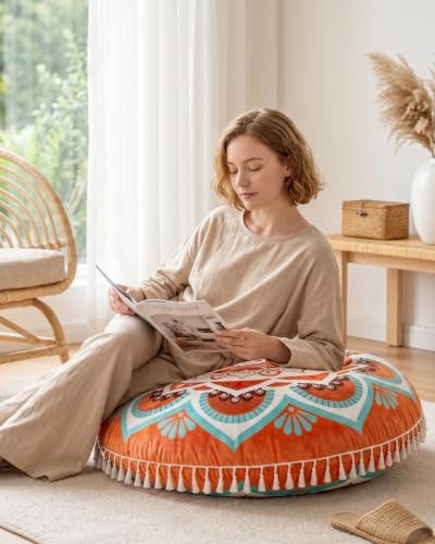 Hihealer Meditation Cushion, Large Velvet Floor Pillow for Yoga, Meditation & Mindfulness, Supportive Memory Foam Bolster (Orange) - color: Orange