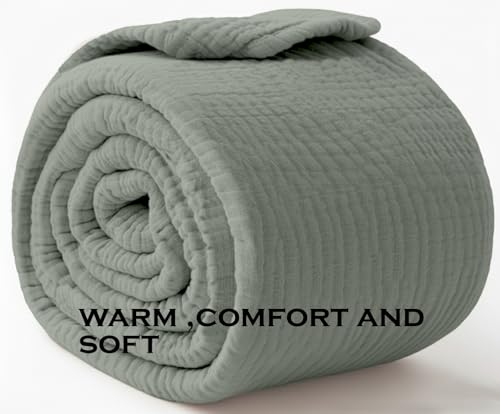 KyraHome 100% Organic Cotton Throw Blankets, 60"x80", Pre-Washed Plant Dyed, Lightweight Gauze Soft Muslin Blankets, Adults, Picnic, Travel, Summer, All Season, Sage Green - color: Sage Green, size: Large Throw