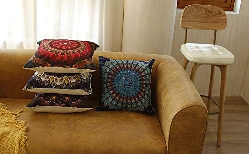 Jartinle Set of 4 Retro Floral Mandala Compass Medallion Bohemian Pillow Covers Boho Decor Hippie Throw Pillows Decorative for Sofa Couch 18 x 18