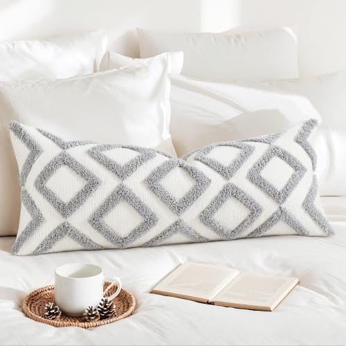 NUYECY Diamond Pattern Extra Long Pillow Covers 14 x 36,Plush Chenille Decorative Long Lumbar Pillow Covers Pillow Case Cushion Case for Sofa Couch Bed Livingroom Farmhouse,Modern Boho,Grey - color: Grey, size: 36" x 14" (Pack of 1)