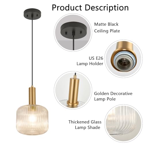8 Inch Clear Glass Pendant Lights Small Modern Chandelier Pendant Lighting Mid Century Hanging Lights Adjustable Kitchen Island Light for Dining Room Bedroom Hallway - color: 8 Inch Clear