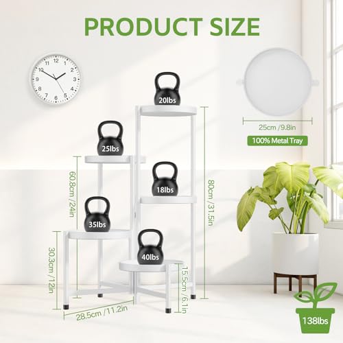 iDavosic.ly 5 Tier Large Plant Stand Indoor with 10 Inch Wide Tray, Tiered Corner Metal Outdoor Flower Display Holder Shelf, Folding Tall Rack for Patio Porch Living Room, White - color: White, size: 5 Tiers