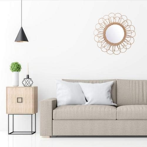 Hanging Mirror - Rattan Sunflower Circular Wall Mirror, Decor Bathroom Boho Nordic Wicker Dressing Makeup Mirrors for Inodoor Home Office Living Room Hallway (15.75inch)