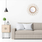 Hanging Mirror - Rattan Sunflower Circular Wall Mirror, Decor Bathroom Boho Nordic Wicker Dressing Makeup Mirrors for Inodoor Home Office Living Room Hallway (15.75inch)