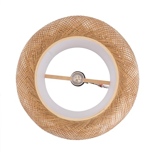 Bamboo Wicker Rattan Shade Pendant Lamp 23.62 inch Woven Rattan Chandelier Country Style Weave Hanging Light for Bedroom Living Dinning Room Kitchen Island