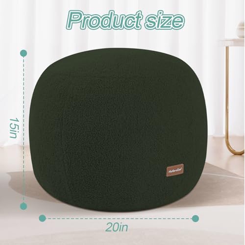 MeMoreCool Stuffed Round Pouf Ottoman Foot Rest, Floor Pouf Foot Stool with Soft Foam Chunk Filling, Small Round Ottoman Footstool Circle Footrest for Living Room, Green - color: Teddy Green