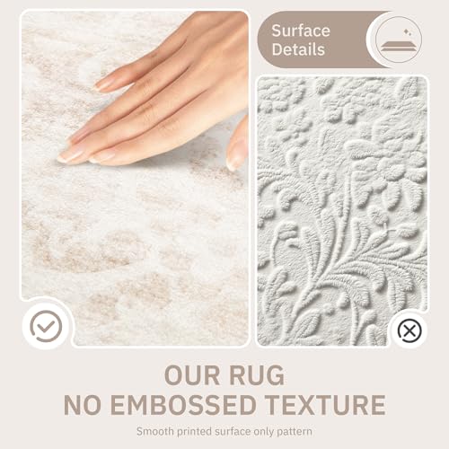 Soalmost Area Rugs 5x7 for Living Room, Floral Washable Rugs for Dining Room, Bedroom, Kitchen, Vintage Non-Slip Thin Area Rug Beige Ivory - color: Beige/Ivory, size: 5' x 7' (Rectangular)