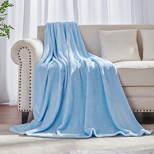 JIAHANNHA Flannel Fleece Ice Blue Blanket Throw Size(50 by 60 Inches),Light Blue Throw Blanket for Couch Sofa Bed,Super Soft Plush Cozy and Lightweight Warm Bed Blanket for All Season - color: Light Blue, size: Throw(50"×60")