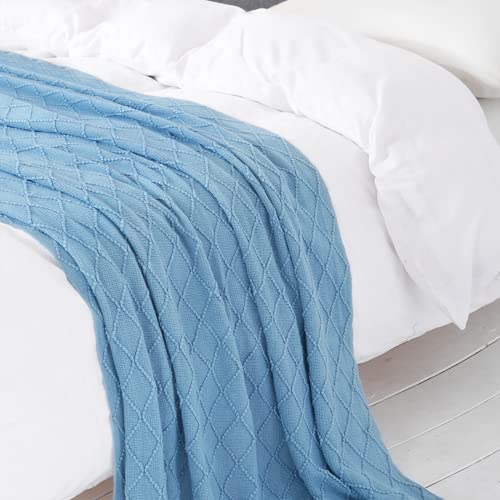 BOURINA Blue Throw Blanket 50x60 Inches Throw Textured Solid Soft Sofa Couch Decorative Knit Blanket - color: Blue, size: 50"x60"