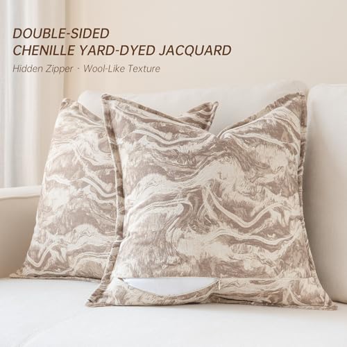 MATTINS Neutral Marble Pillow Covers 24x24 Set of 2, Modern Textured Throw Pillow Covers, Luxury Farmhouse Brown Pillow Covers, Boho Patterned Decorative Pillow Cover for Couch Sofa Bed Gift Pack - color: Light Brown, size: 24" x 24" (Pack of 2)
