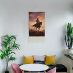 MUSM Boho Wall Hanging with Tassels - 10x19.6 Inch Cotton Linen Tapestry Art Print, Wood Frame & Hanging Rope, Cowboy West Poster for Living Room, Bedroom, Hallway Decor
