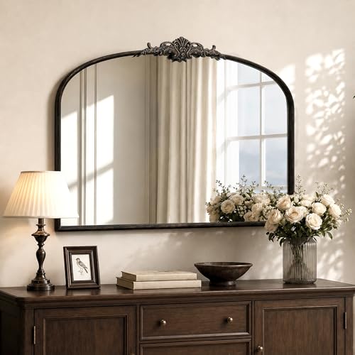 Besdomus Vintage Arched Black Mirror: 40"x29" French Large Arch Antique Wall Vanity Mirror - Decorative Baroque Traditional Ornate for Entryway/Bedroom/Fireplace/Bathroom- Ideal for Home Renovations - color: Black, size: 29"L x 40"W