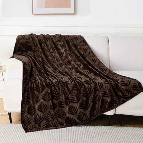 Exclusivo Mezcla Twin Size Fleece Blanket for Bed, Super Soft and Cozy Blankets All Season Use, Leaves Pattern, Plush Fuzzy Lightweight, Coffee, 60x80 Inch - color: Coffee, size: Twin(60"x80")