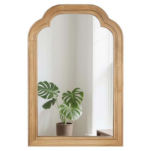 Wood Bathroom Mirror for Wall, 24 x 16 Inch Decorative Wall Mirror with Rustic Wooden Frame for Living Room, Vanity, Bedroom, Entryway, Farmhouse - color: Wood, size: 24"L x 16"W