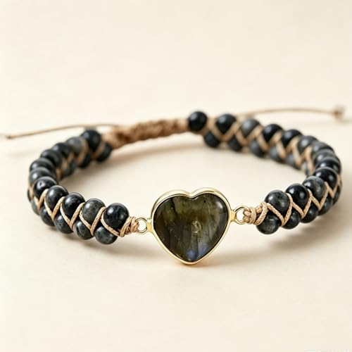 Women Boho Wrap Bracelet,Handmade Natural Stone Crystal Emperor Beads Heart Bracelet, Fashion Bohemian Jewelry Gift for Women - color: Gray